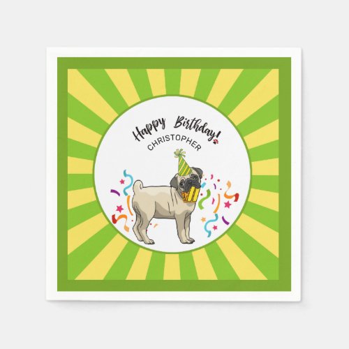 Happy Birthday Pug Custom Party Napkins