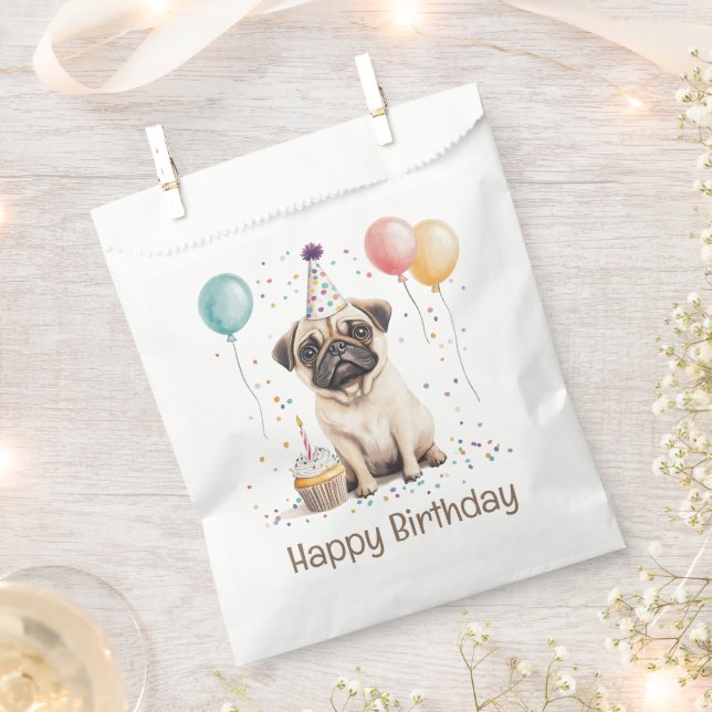 Happy Birthday Pug Dog Favor Bag (Clipped)