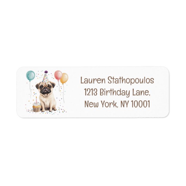 Happy Birthday Pug Dog Label (Front)