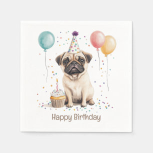 Happy Birthday Pug Dog Napkins