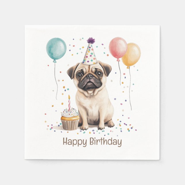 Happy Birthday Pug Dog Napkins (Front)