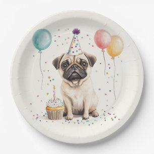 Happy Birthday Pug Dog Paper Plates