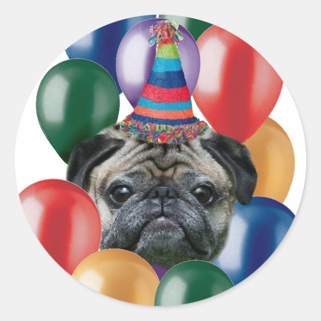 Happy birthday Pug dog Stickers (Front)