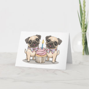 Happy Birthday Pug Dogs Cupcake Card