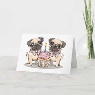 Happy Birthday Pug Dogs Cupcake Card