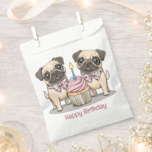 Happy Birthday Pug Dogs Cupcake Favor Bag