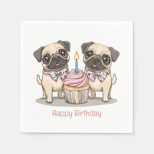 Happy Birthday Pug Dogs Cupcake Napkins (Front)