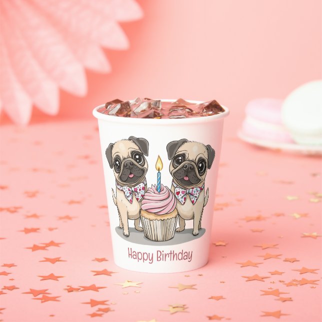 Happy Birthday Pug Dogs Cupcake Paper Cups (Insitu)