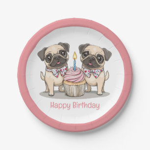 Happy Birthday Pug Dogs Cupcake Paper Plates