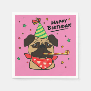 Happy Birthday Pug Girl Napkins