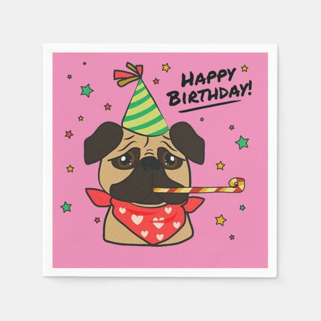 Happy Birthday Pug Girl Napkins (Front)