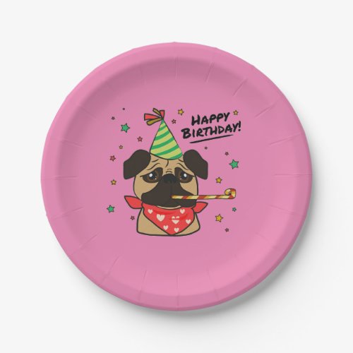 Happy Birthday Pug Girl Paper Plates