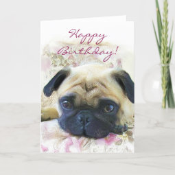 Happy Birthday Pug greeting card | Zazzle