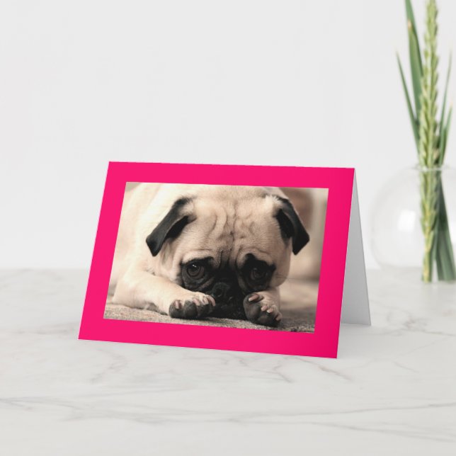 Happy Birthday Pug Puppy Dog Pink  Greeting Card (Front)