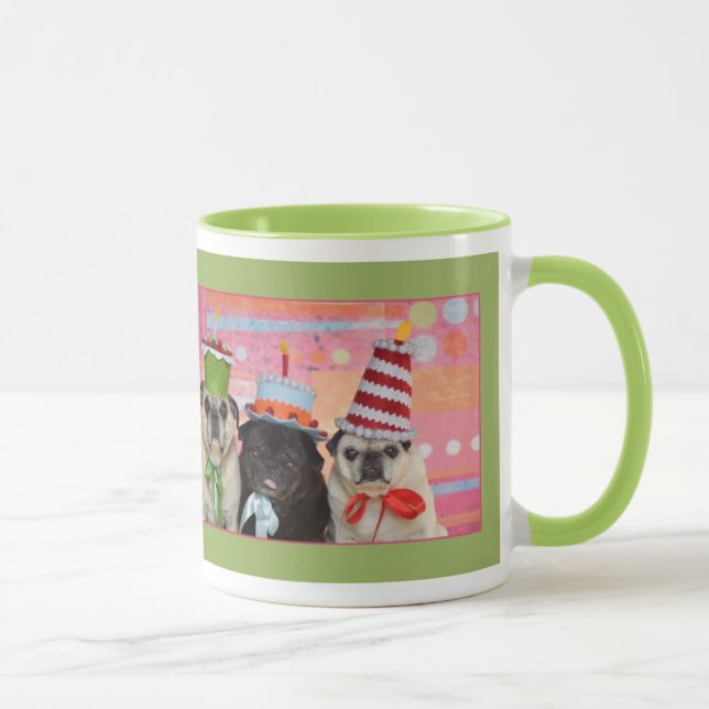 Happy Birthday Pug Ringer Mug (Right)