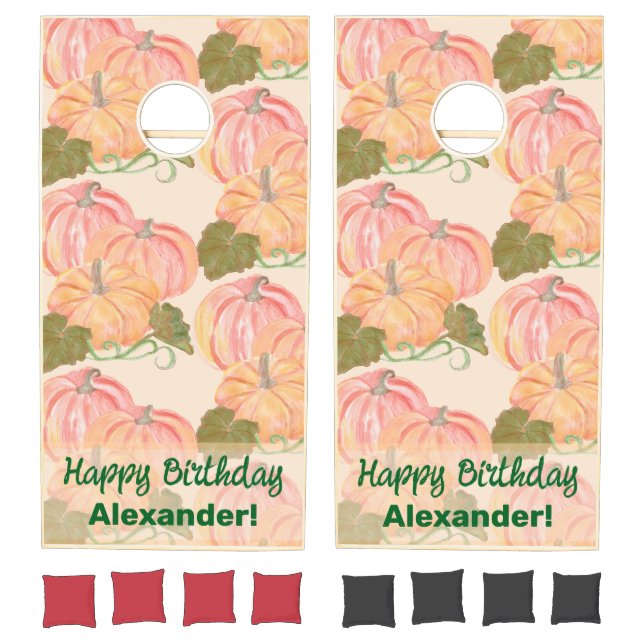 Happy Birthday Pumpkins Custom Name Cornhole Set (Set)