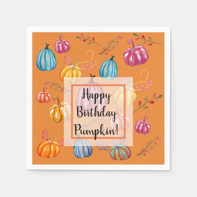 Happy Birthday  Pumpkins Fall Art  Paper napkins (Front)