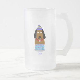 Happy Birthday Pup Large Frosted Glass Mug