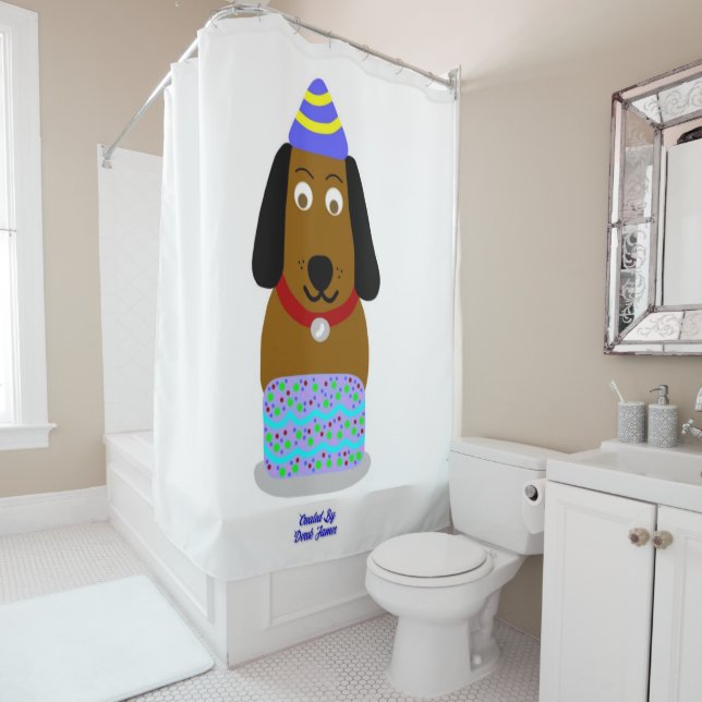 Happy Birthday Pup Shower Curtain (In Situ)