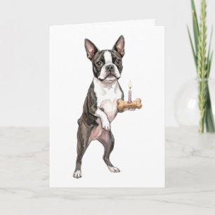 Happy birthday puppy BOSTON TERRIER dog bone  Card