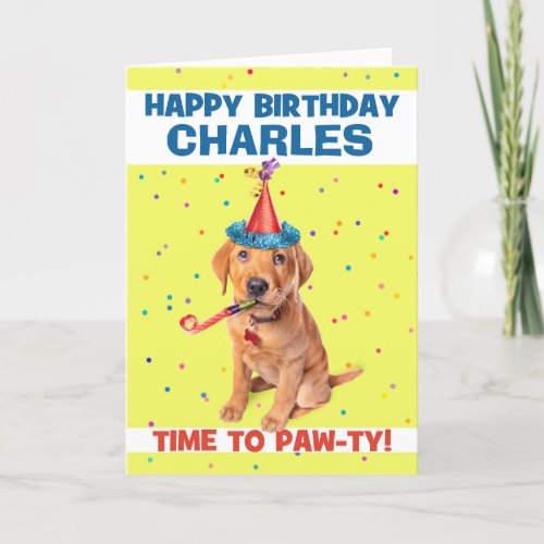 Happy Birthday Puppy Custom Name Holiday Card