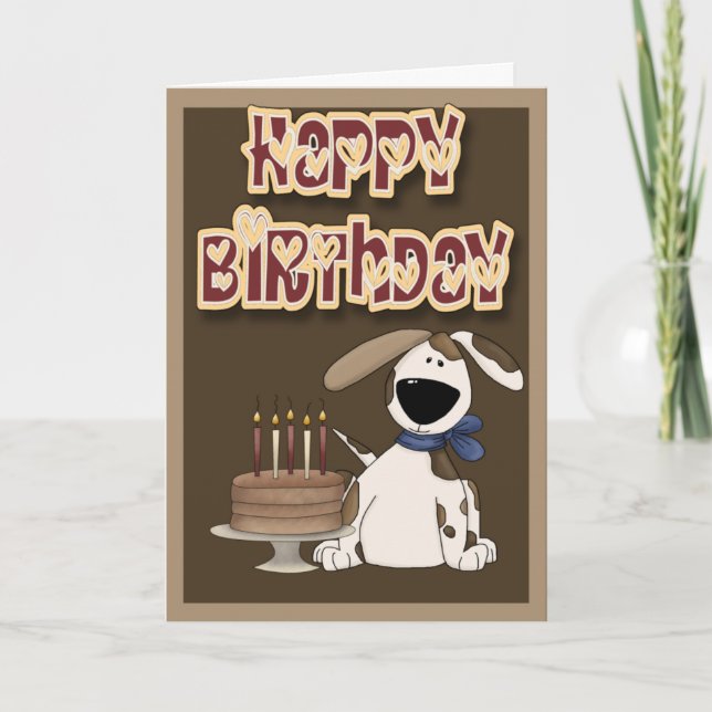 Happy Birthday Puppy Dog And Cake Card (Front)