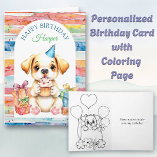 Happy Birthday Puppy Dog Coloring Page Card