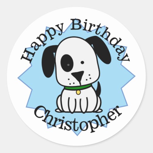 Happy Birthday Puppy Dog Personalized Classic Round Sticker