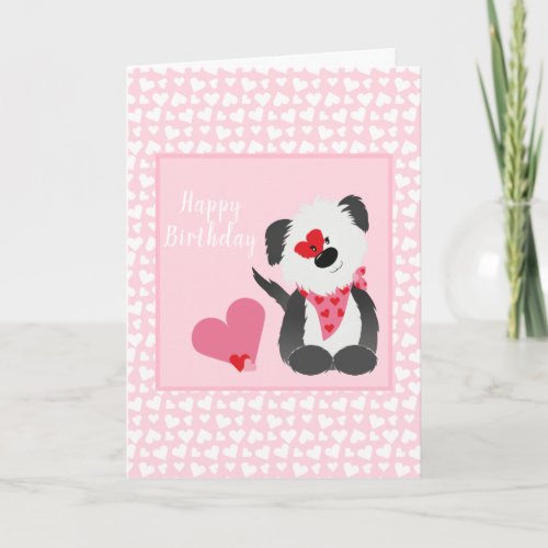 Happy Birthday Puppy Heart Pattern Pink Card