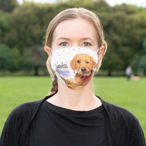 Happy Birthday Puppy Holding Cake Birthday  Adult Cloth Face Mask