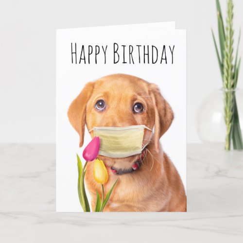 Happy Birthday Puppy in Covid_19 Face Mask Humor Holiday Card