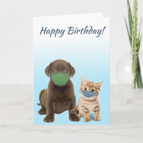 Happy Birthday Puppy Kitten Social Distance Card