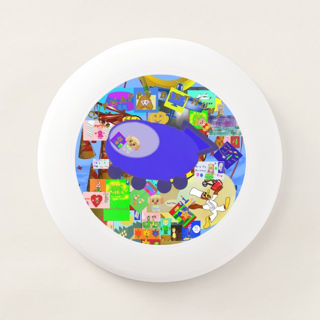 Happy Birthday Puppy Spaceship Frisbee  (Front)