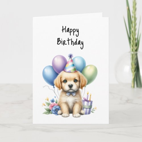 Happy Birthday Puppy Woof Celebrate Balloons  Card