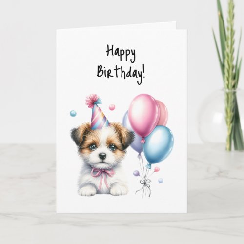 Happy Birthday Puppy Woof Pink Bow Tie Party  Card