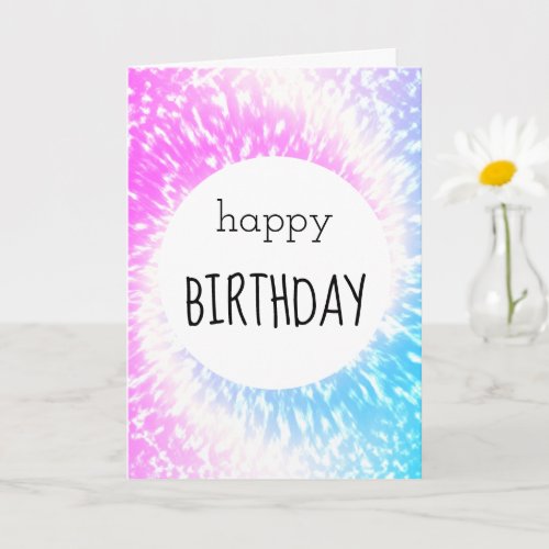 Happy Birthday Purple and Blue Tie Dye Hippie Card