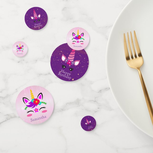 Happy Birthday Purple and Pink Magical Unicorn Confetti (Group)