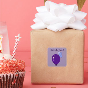 Happy Birthday! Purple Balloon & Blue Butterfly Square Sticker