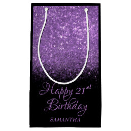 Happy Birthday Purple Black Glitter Any Age  Small Gift Bag
