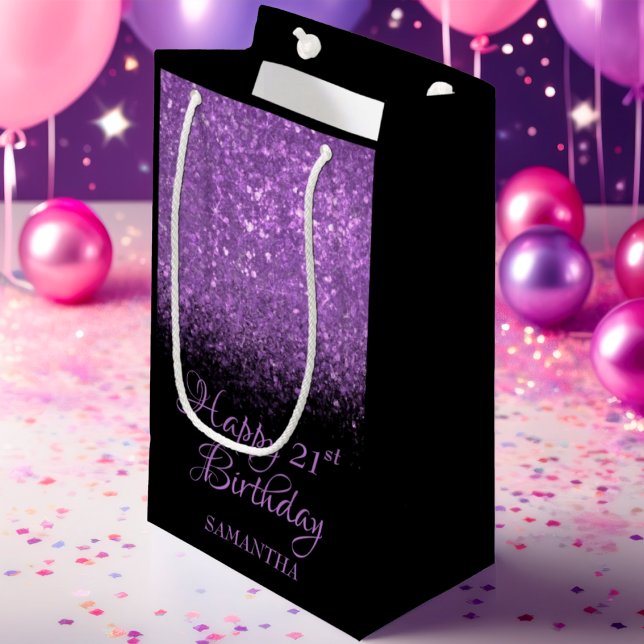Happy Birthday Purple Black Glitter Any Age  Small Gift Bag (Creator Uploaded)
