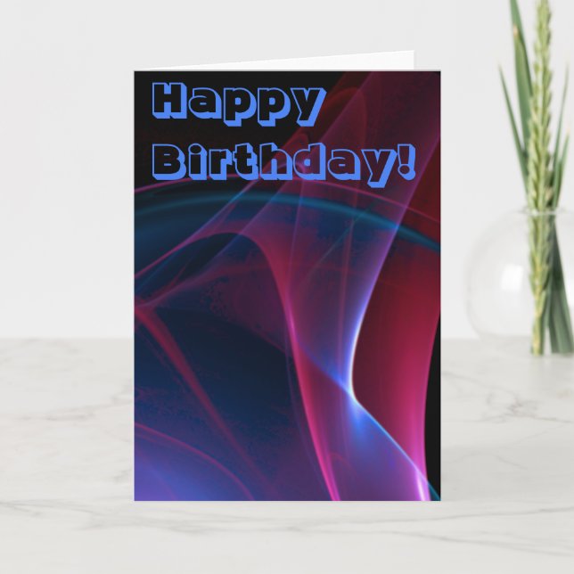 Happy Birthday Purple Blue Abstract Blank Template (Front)