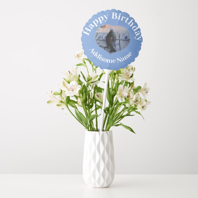 Happy Birthday Purple Bluegill Fish Photo Heart Balloon (Vase)