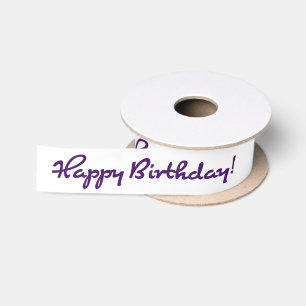 Happy Birthday! Purple Casual Medium Script Satin Ribbon