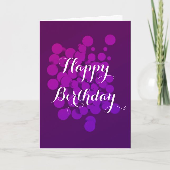 Happy Birthday Purple Circles Abstract Background Card (Front)