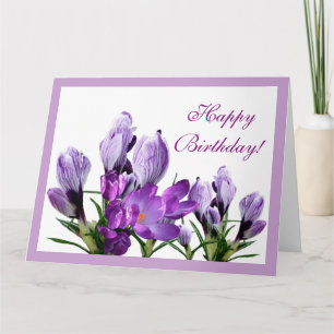 Happy Birthday purple crocus flowers boho floral Card