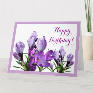 Happy Birthday purple crocus flowers boho floral  Card