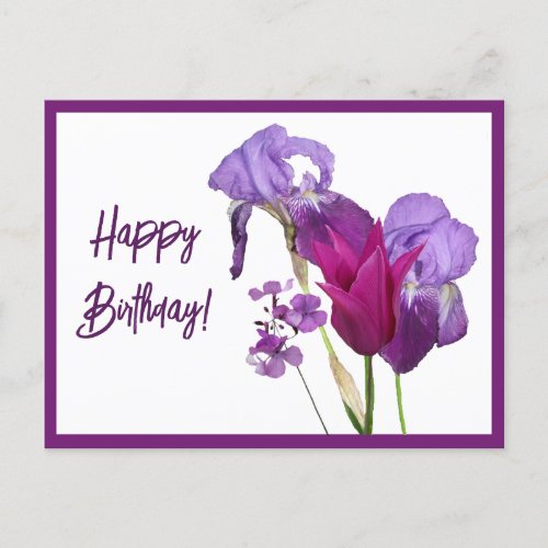 Happy Birthday purple crocuses flowers postcard