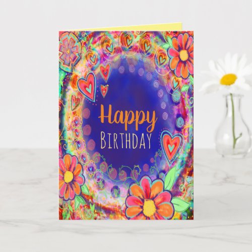 Happy Birthday Purple Floral Cheerful Girly Card