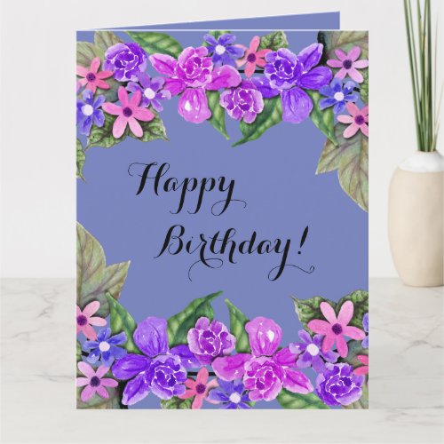 Happy Birthday Purple Floral Swags Large Card