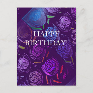 HAPPY BIRTHDAY PURPLE FLOWERS HOLIDAY POSTCARD